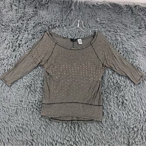 Daytrip Knit Top Womens Small Striped Studded 3/4 Sleeve Shirt
